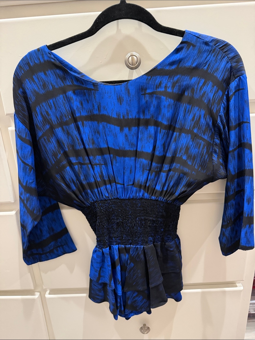 Parker Blue and Black Smocked Waist Blouse